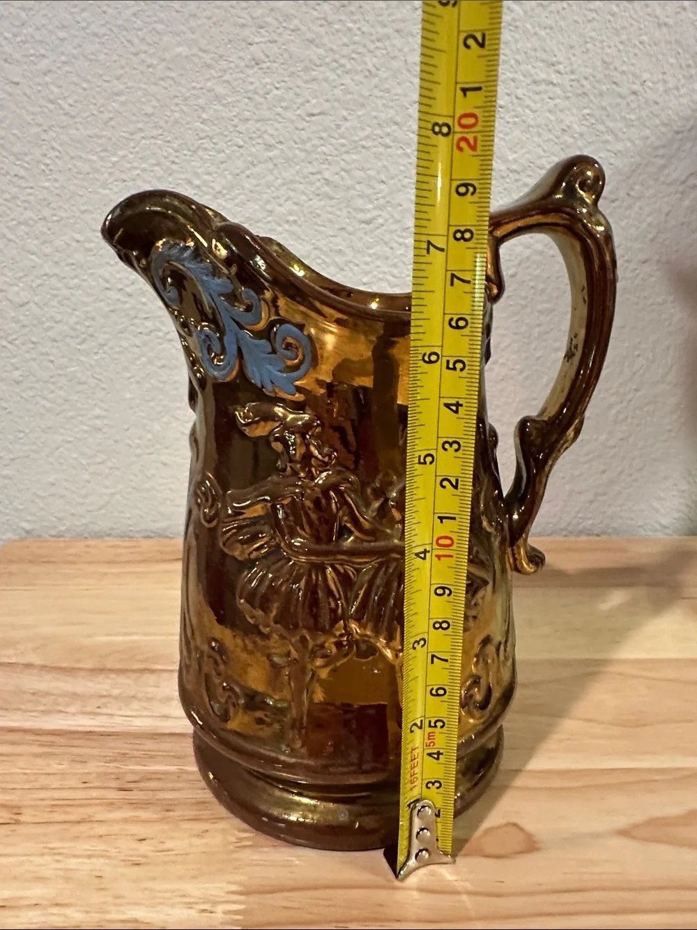 Vintage Staffordshire Style Copper Lustre Dancing Girls Creamer Pitcher - As Is